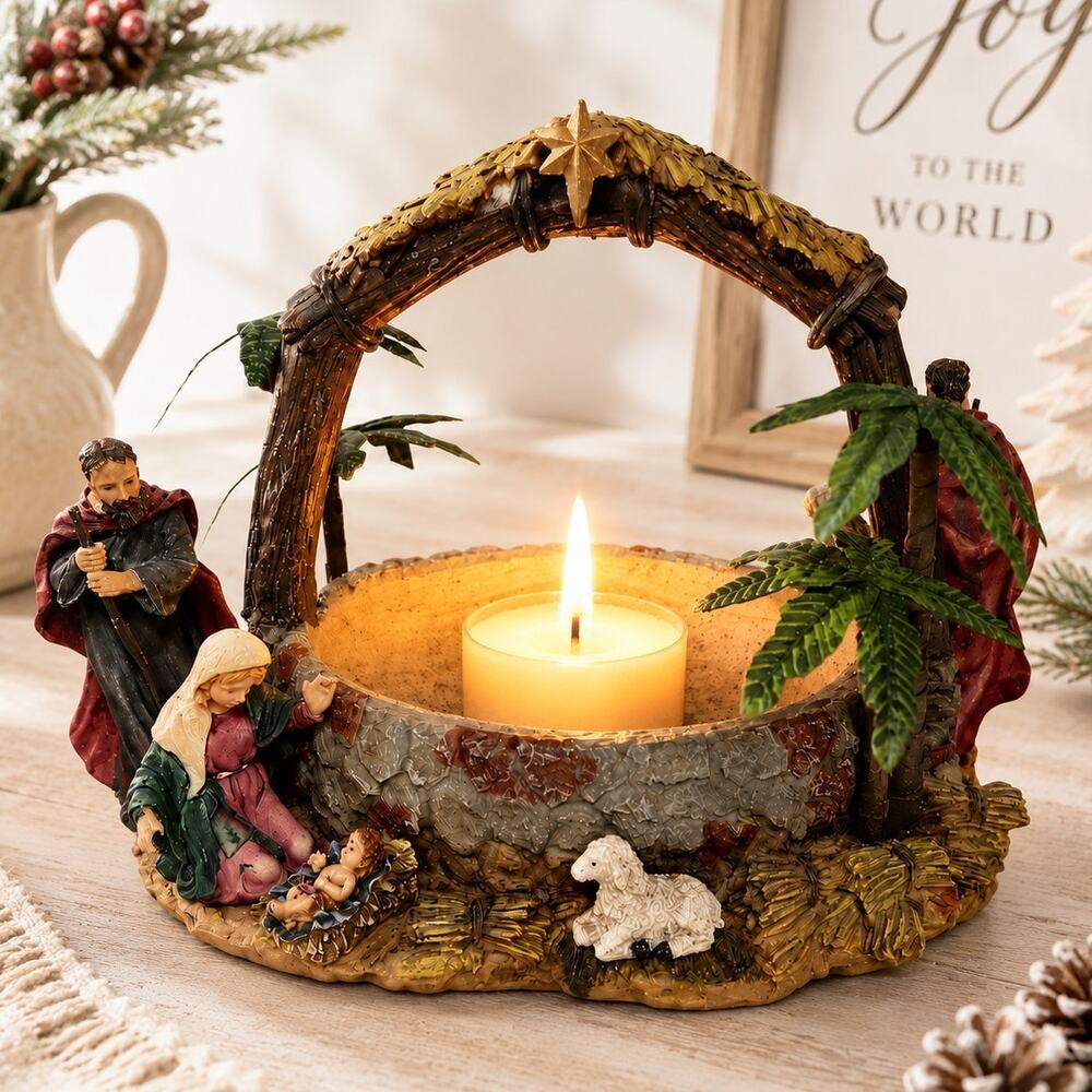 Vintage Nativity Holy Family Christmas Decor Basket Bethlehem 9" Resin Planter